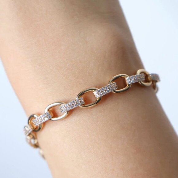 Chain with Zirconia Bracelet 14k Gold Plated Luxury Jewelry - Picture 2 of 10